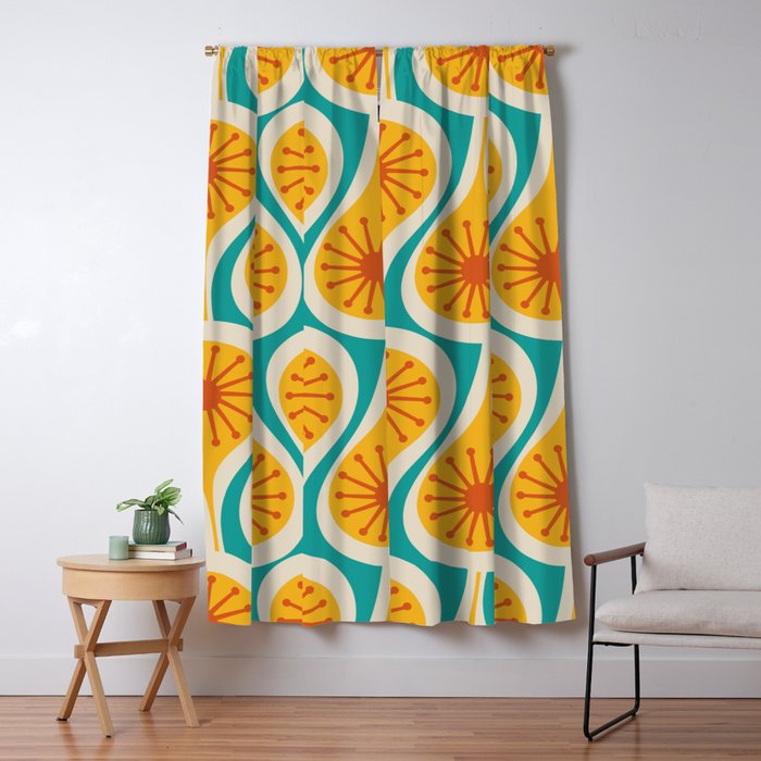 Mid Century Modern Atomic Drops Retro Pattern Turquoise Yellow Orange Window Curtain Gallery Image 5