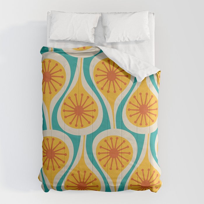 Mid Century Modern Atomic Drops Retro Pattern Turquoise Yellow Orange Comforter Gallery Image 6