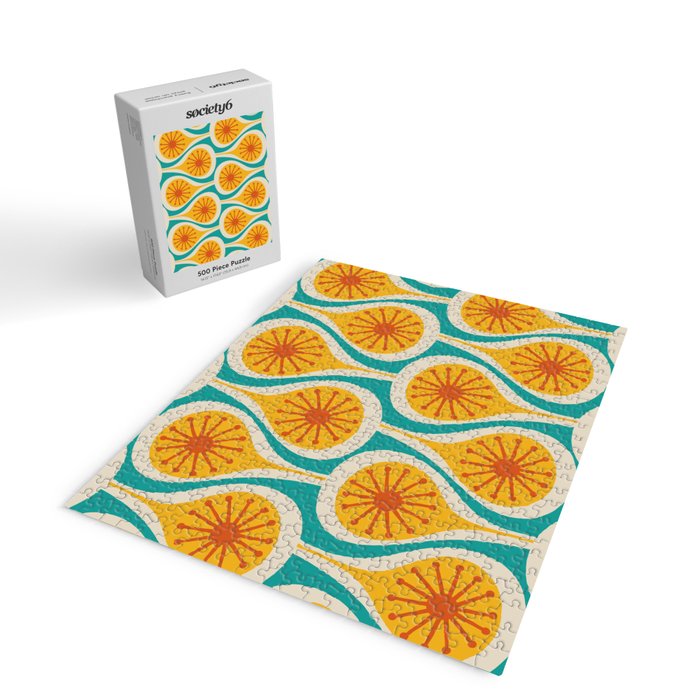 Mid Century Modern Atomic Drops Retro Pattern Turquoise Yellow Orange Jigsaw Puzzle Gallery Image 2