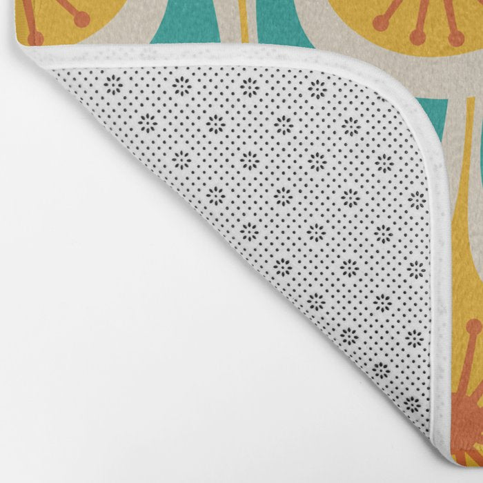 Mid Century Modern Atomic Drops Retro Pattern Turquoise Yellow Orange Bath Mat Gallery Image 2