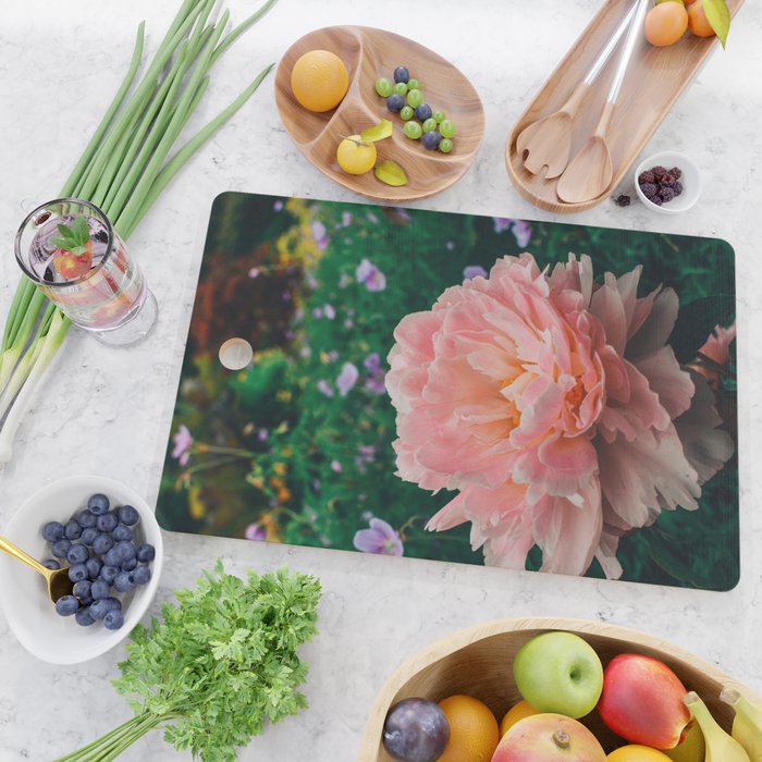 Coral Pink Peony Botanical Study Cutting Board Gallery Image 2
