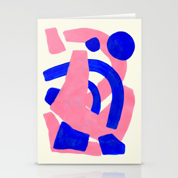Blue Pink Fun Colorful Mid Century Modern Abstract Painting Shapes Pattern Stationery Card Gallery Image 2