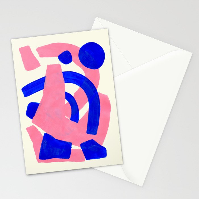 Blue Pink Fun Colorful Mid Century Modern Abstract Painting Shapes Pattern Stationery Card Gallery Image 2