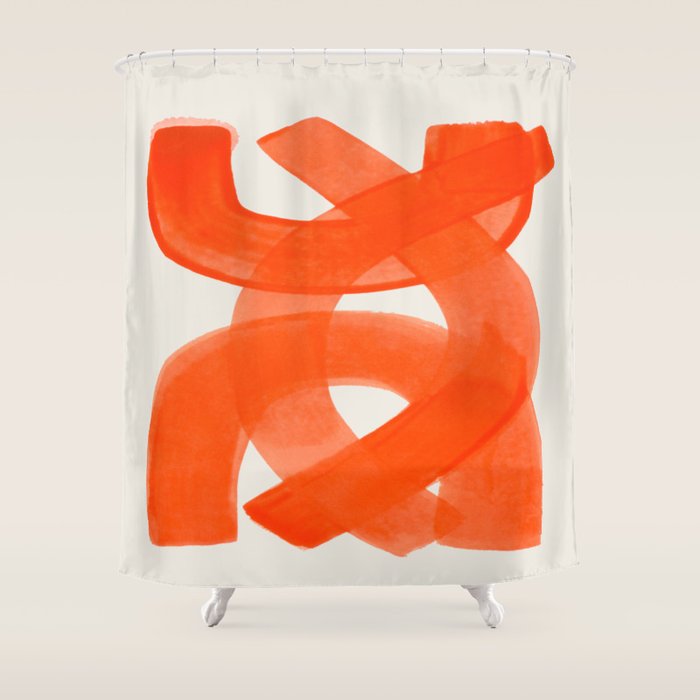 Mid Century Modern Abstract Painting Orange Watercolor Brush Strokes Shower Curtain Gallery Image 1