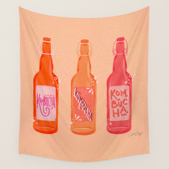 Kombucha Bottles - Pink Wall Tapestry Gallery Image 4