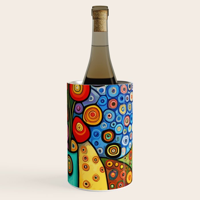 Colorful Flowers in a Green Vase Wine Chiller Gallery Image 1