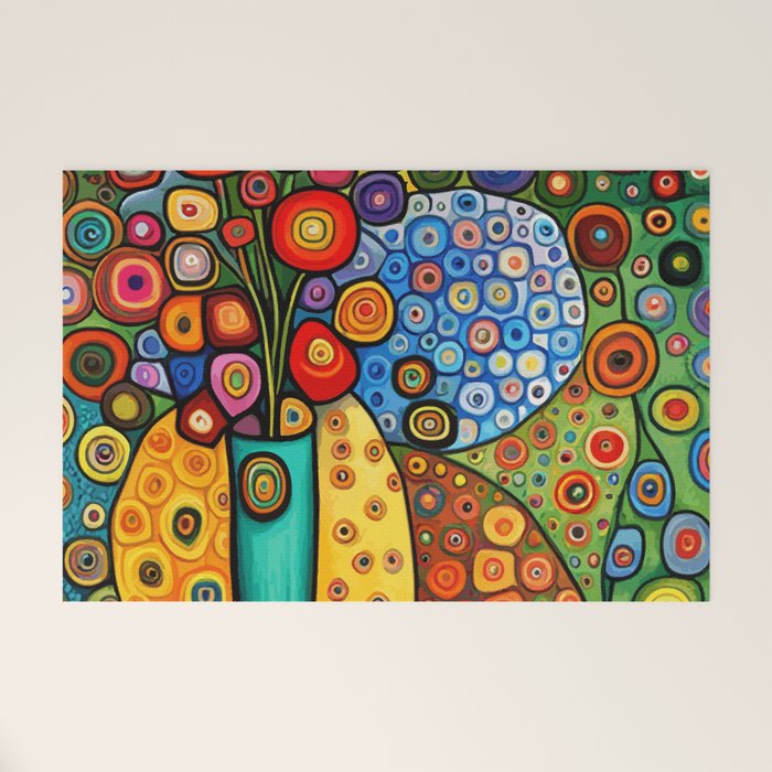 Colorful Flowers in a Green Vase Welcome Mat Gallery Image 1