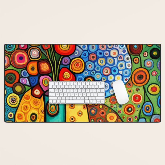 Colorful Flowers in a Green Vase Desk Mat Gallery Image 1