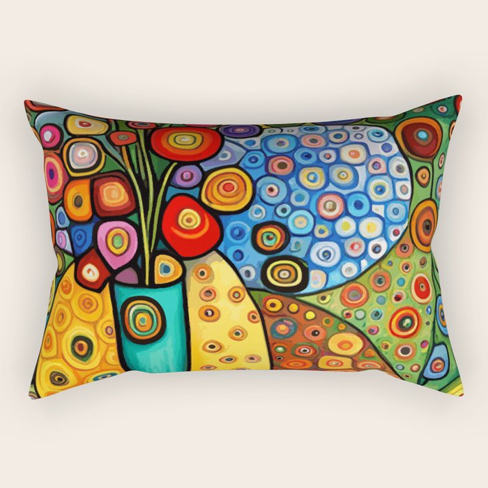Colorful Flowers in a Green Vase Rectangular Pillow Gallery Image 1