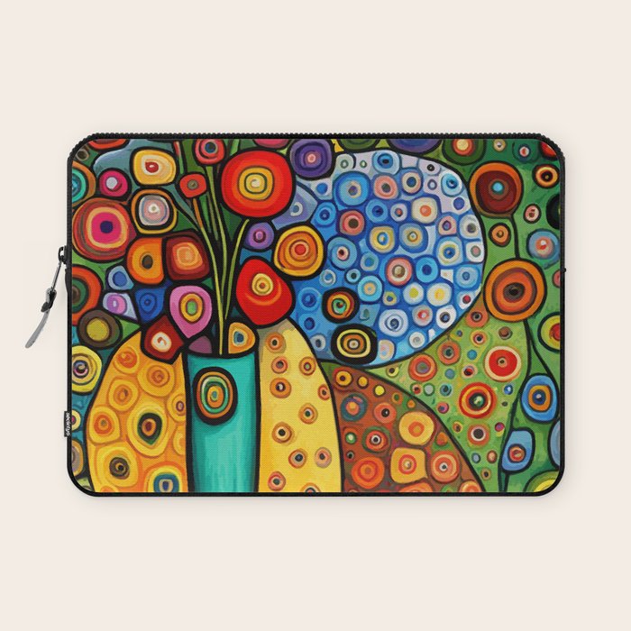 Colorful Flowers in a Green Vase Laptop Sleeve Gallery Image 1