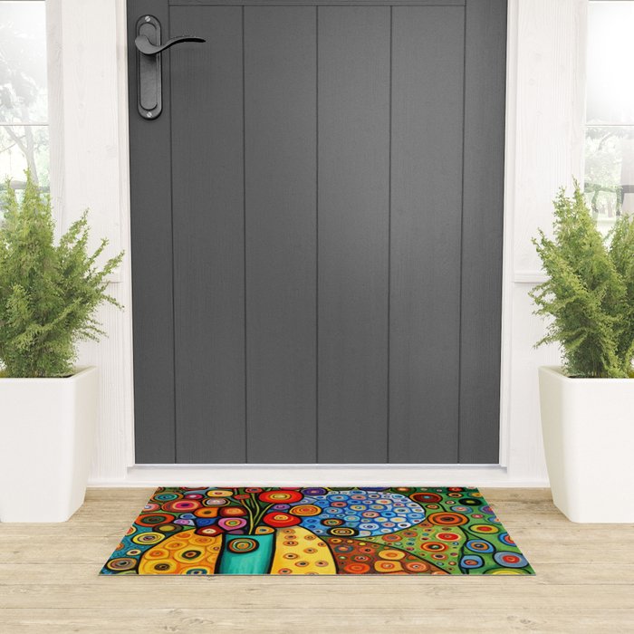 Colorful Flowers in a Green Vase Welcome Mat Gallery Image 3