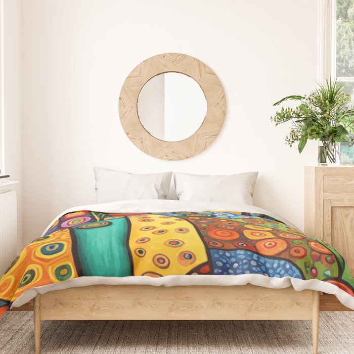 Colorful Flowers in a Green Vase Duvet Cover Gallery Image 3