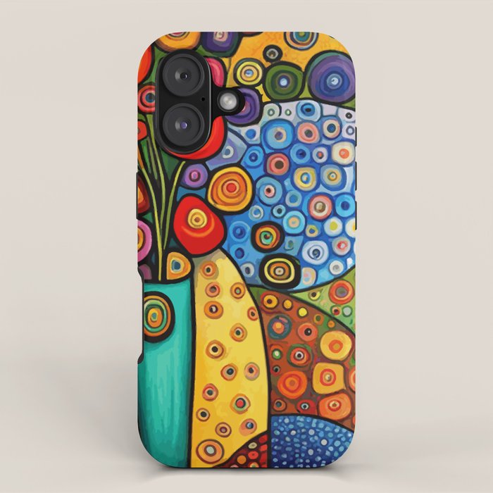 Colorful Flowers in a Green Vase iPhone Case Gallery Image 1