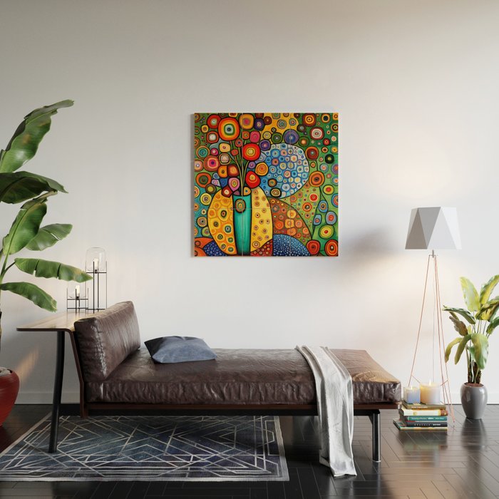 Colorful Flowers in a Green Vase Wood Wall Art Gallery Image 2