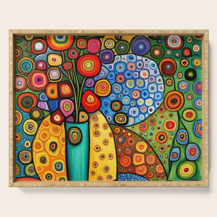 Colorful Flowers in a Green Vase Serving Tray Gallery Image 1