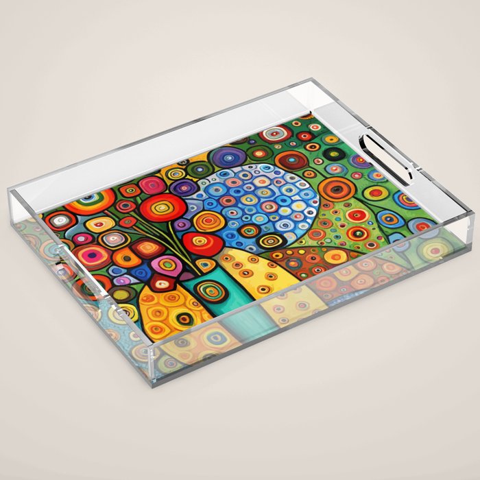 Colorful Flowers in a Green Vase Acrylic Tray Gallery Image 1