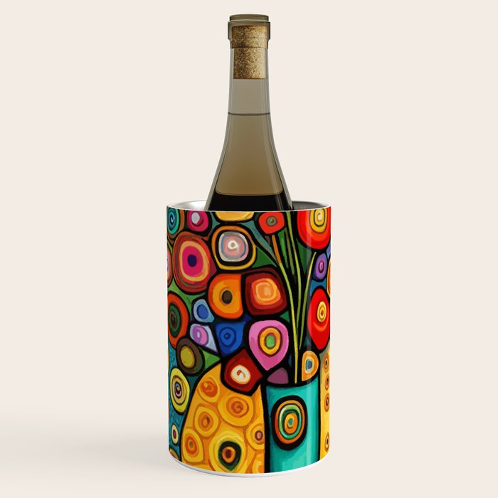 Colorful Flowers in a Green Vase Wine Chiller Gallery Image 2