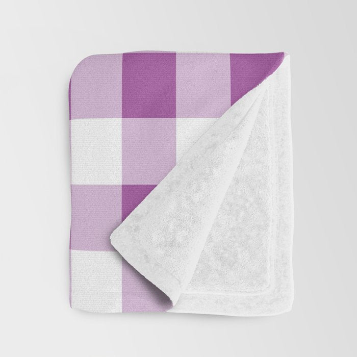 Gingham Large Lavender Amethyst White Throw Blanket Gallery Image 3