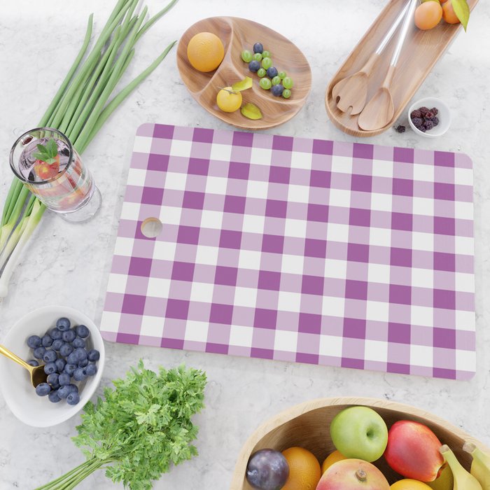 Gingham Large Lavender Amethyst White Cutting Board Gallery Image 2