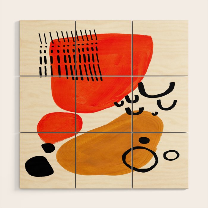 Fun Abstract Minimalist Mid Century Modern Yellow Ochre Orange Organic Shapes & Patterns Wood Wall Art Gallery Image 1