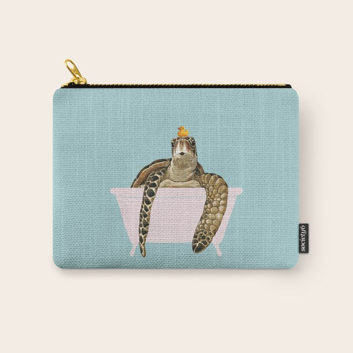 Sea Turtle in Bathtub in Blue Carry All Pouch Gallery Image 1