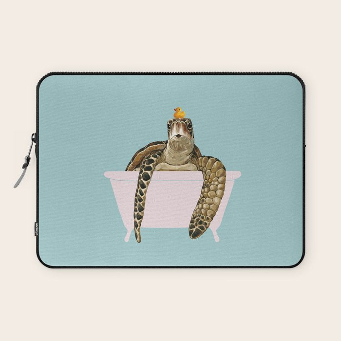 Sea Turtle in Bathtub in Blue Laptop Sleeve