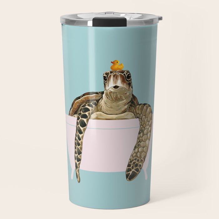 Sea Turtle in Bathtub in Blue Travel Mug Gallery Image 1
