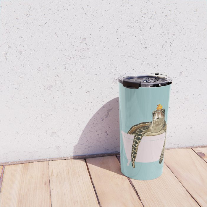 Sea Turtle in Bathtub in Blue Travel Mug Gallery Image 4