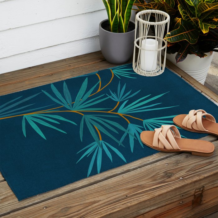 Night Palm Blues Outdoor Rug Gallery Image 2