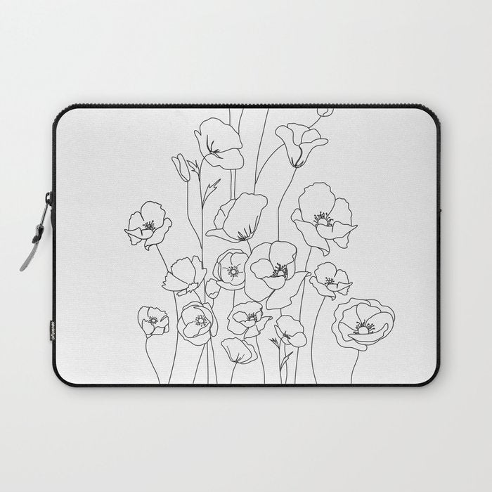 Poppy Flowers Line Art Laptop Sleeve Gallery Image 1