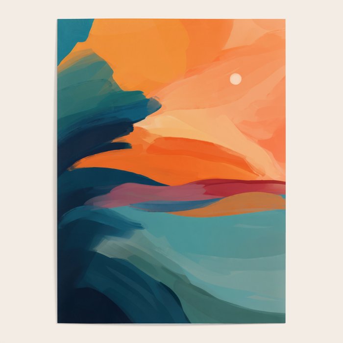 Sunset Over The Water - in Orange, Teal, and Blue Poster Gallery Image 1