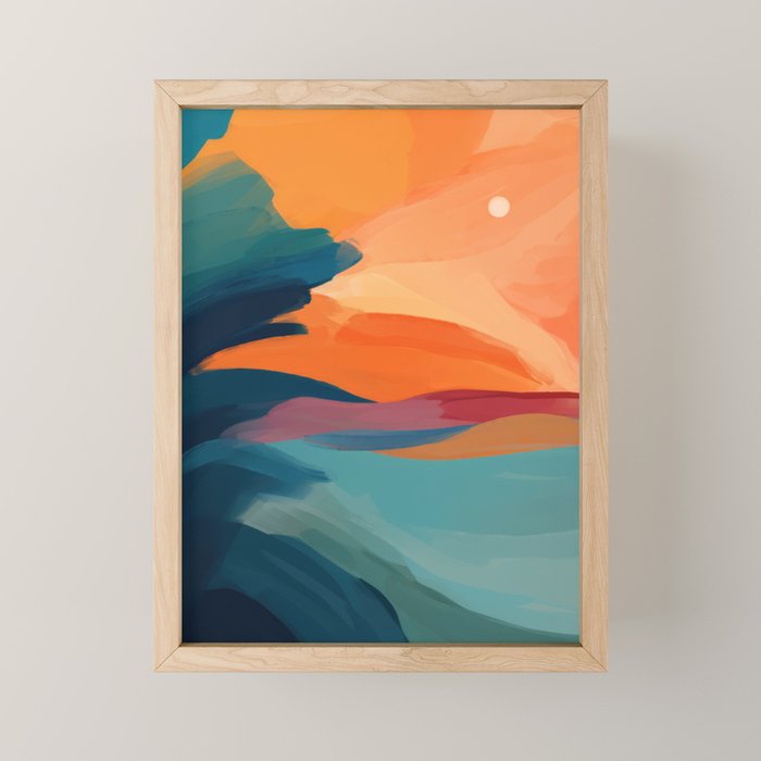 Sunset Over The Water - in Orange, Teal, and Blue Mini Art Print Gallery Image 1