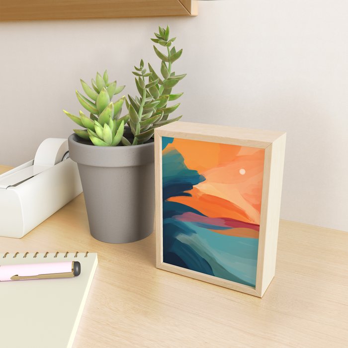 Sunset Over The Water - in Orange, Teal, and Blue Mini Art Print Gallery Image 2
