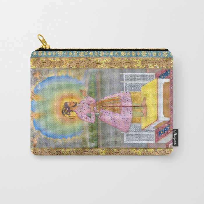 Shah Jahan on a Terrace, Holding a Pendant Set With HisAntique Indian Miniature Painted Illustration Carry All Pouch Gallery Image 1