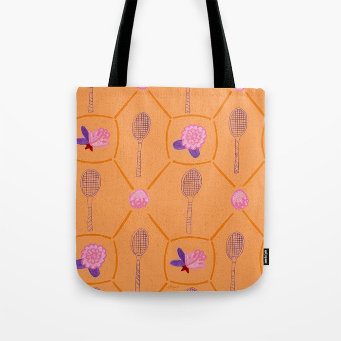 Tennis Rackets & Roses in Peach & Orange Tote Bag Gallery Image 1