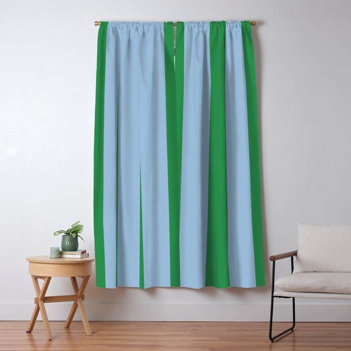 Bold Vertical Stripes in Green and Light Blue Window Curtain Gallery Image 1