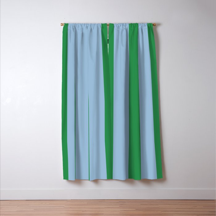 Bold Vertical Stripes in Green and Light Blue Window Curtain Gallery Image 3