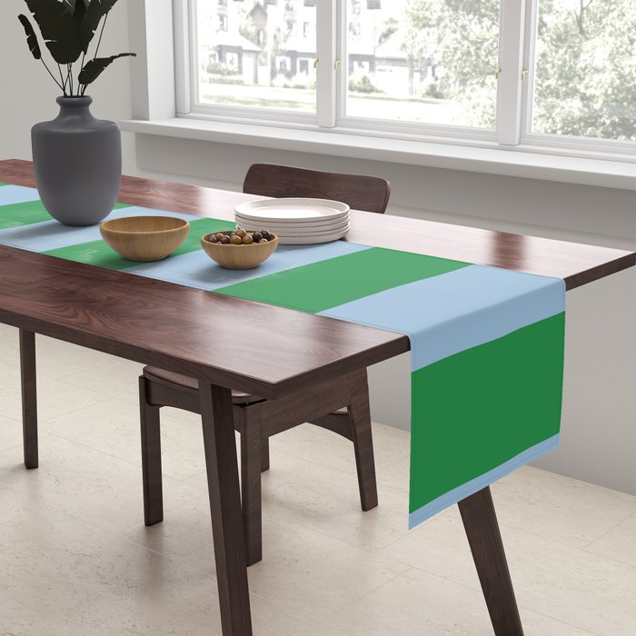 Bold Vertical Stripes in Green and Light Blue Table Runner Gallery Image 2
