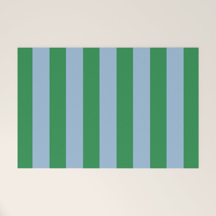 Bold Vertical Stripes in Green and Light Blue Welcome Mat Gallery Image 1