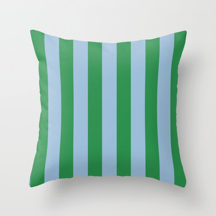 Bold Vertical Stripes in Green and Light Blue Throw Pillow Gallery Image 1