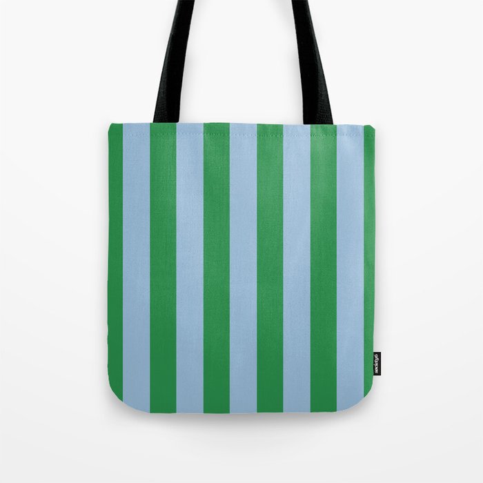 Bold Vertical Stripes in Green and Light Blue Tote Bag Gallery Image 1