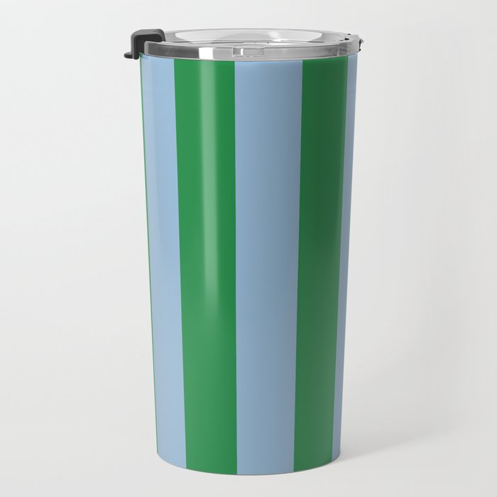 Bold Vertical Stripes in Green and Light Blue Travel Mug Gallery Image 3