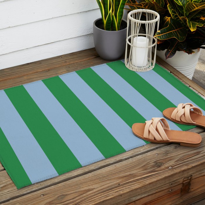 Bold Vertical Stripes in Green and Light Blue Outdoor Rug Gallery Image 2