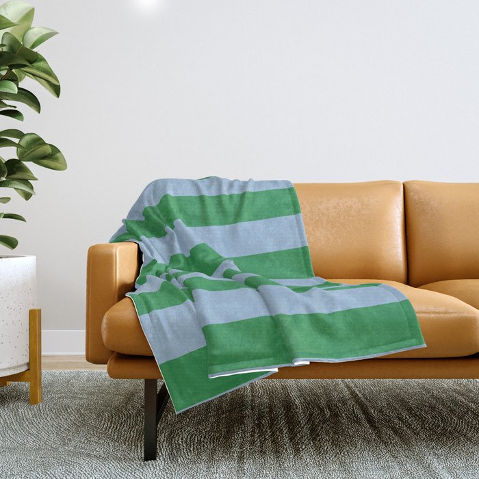 Bold Vertical Stripes in Green and Light Blue Throw Blanket Gallery Image 1