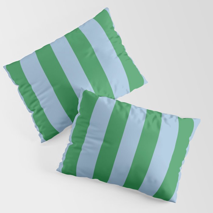 Bold Vertical Stripes in Green and Light Blue Pillow Sham Gallery Image 3