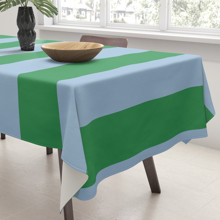 Bold Vertical Stripes in Green and Light Blue Tablecloth Gallery Image 3