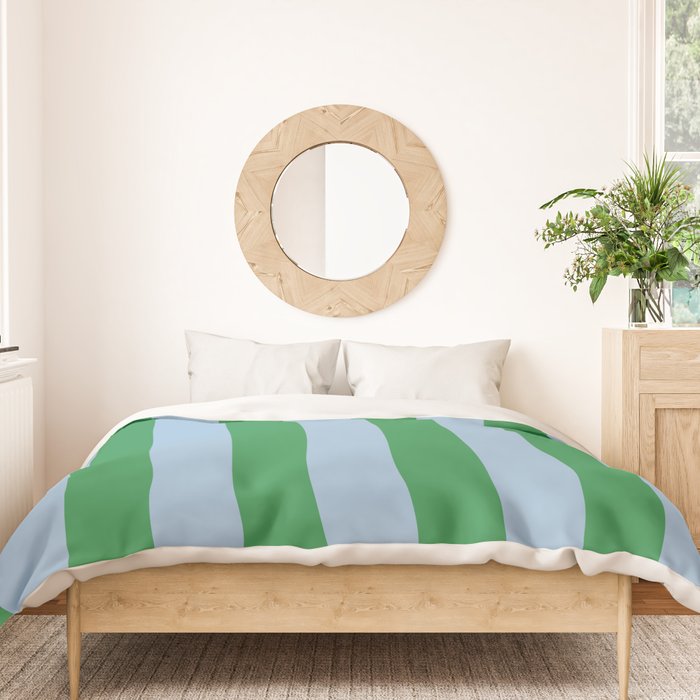 Bold Vertical Stripes in Green and Light Blue Duvet Cover Gallery Image 3