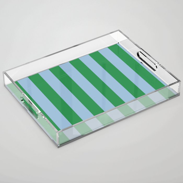 Bold Vertical Stripes in Green and Light Blue Acrylic Tray Gallery Image 1
