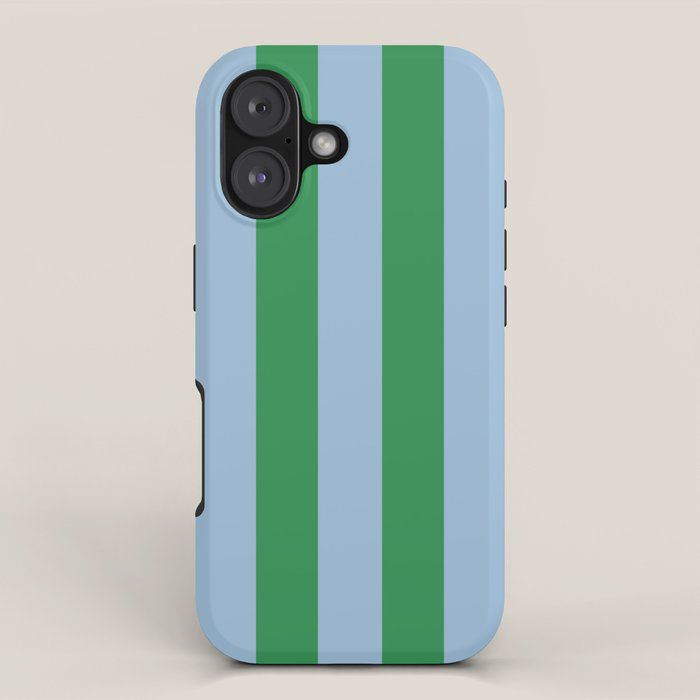Bold Vertical Stripes in Green and Light Blue iPhone Case Gallery Image 1