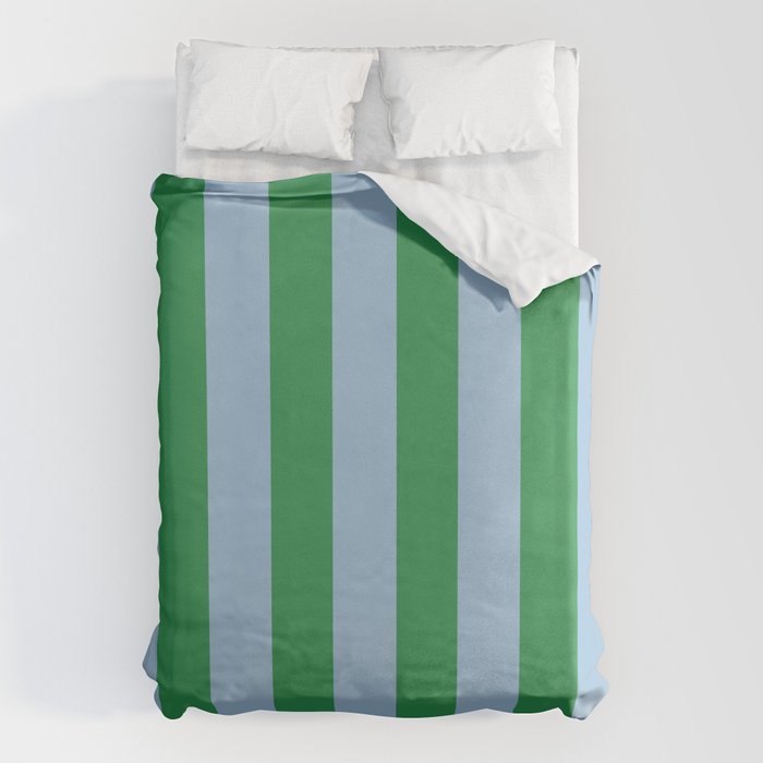 Bold Vertical Stripes in Green and Light Blue Duvet Cover Gallery Image 1